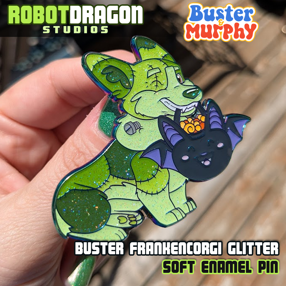 Buster Frankencorgi Glitter Enamel Pin