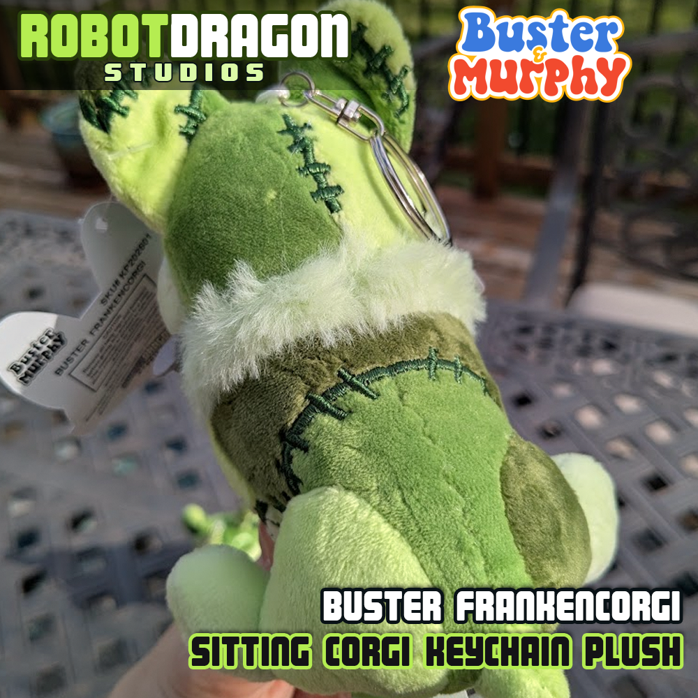 Top backside of a Buster Frankencorgi keychain designed and created by Robot Dragon Studios.