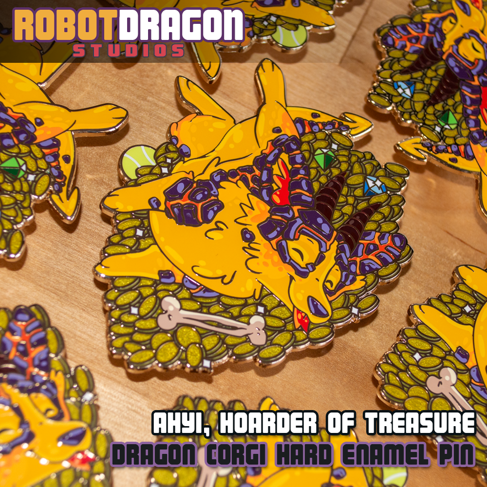 Ahyi the Dragon Corgi, Hoarder of Treasure Enamel Pin