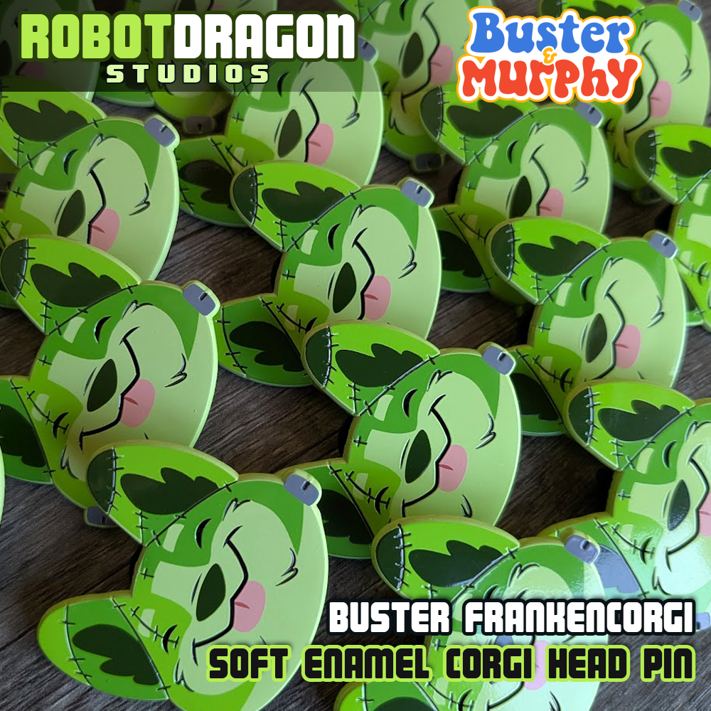 Buster Frankencorgi Corgi Head Enamel Pin