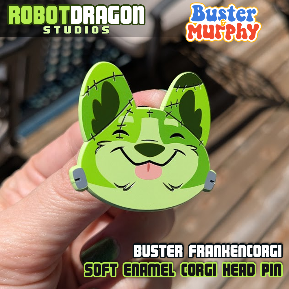 Buster Frankencorgi Corgi Head Enamel Pin