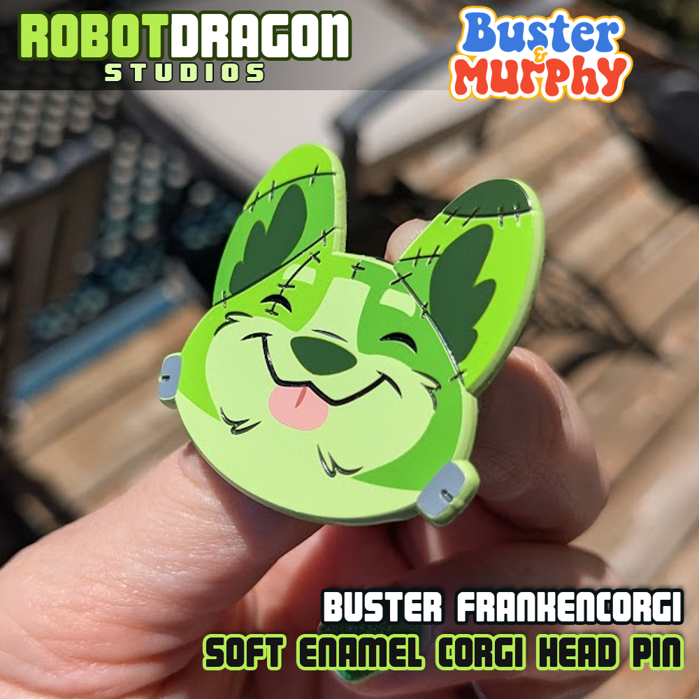 Buster Frankencorgi Corgi Head Enamel Pin