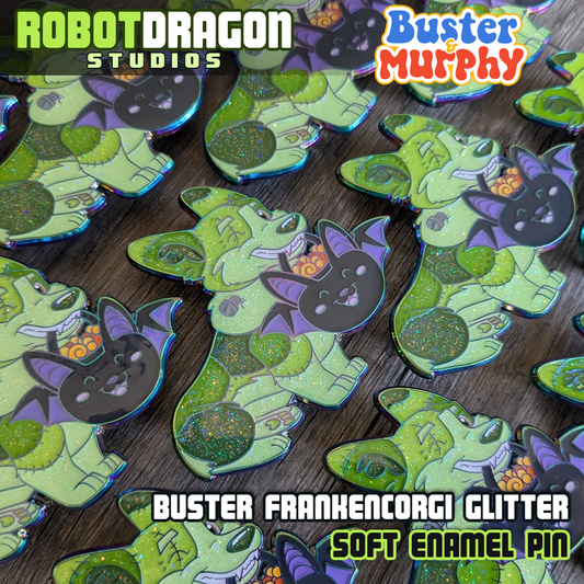 Buster Frankencorgi Glitter Enamel Pin