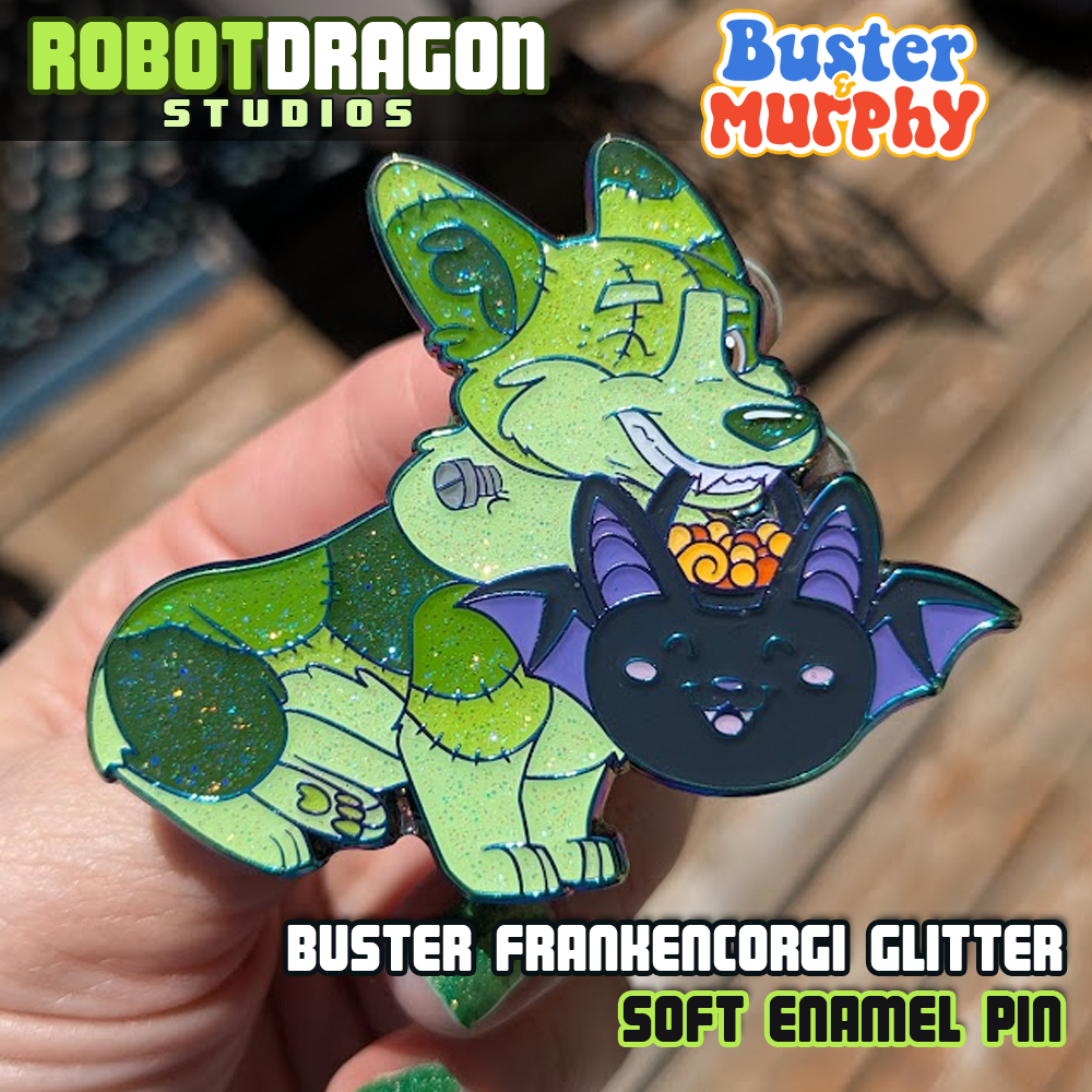 Buster Frankencorgi Glitter Enamel Pin
