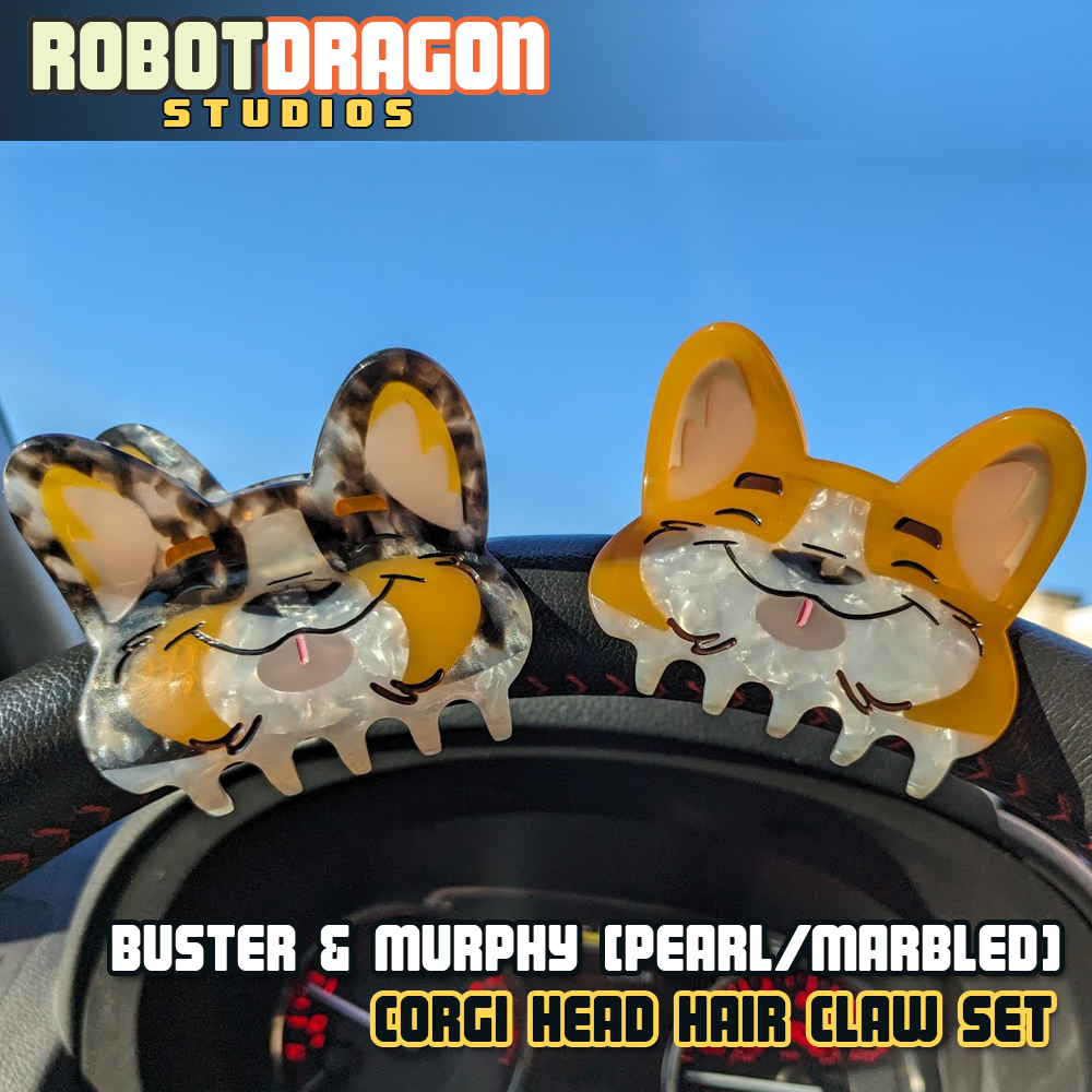 Buster & Murphy Corgi Head Hair Claw Set