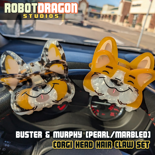 Buster & Murphy Corgi Head Hair Claw Set