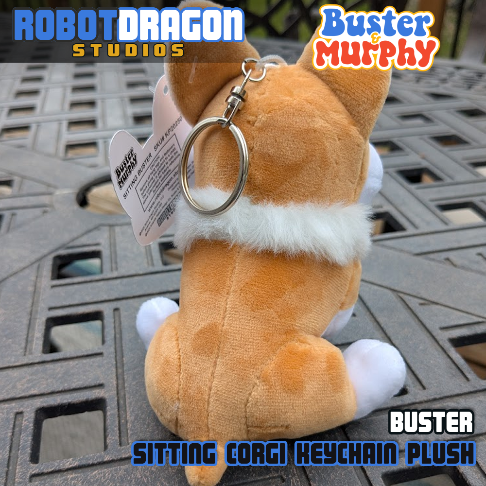Back of a Buster red Pembroke corgi keychain designed and created by Robot Dragon Studios.