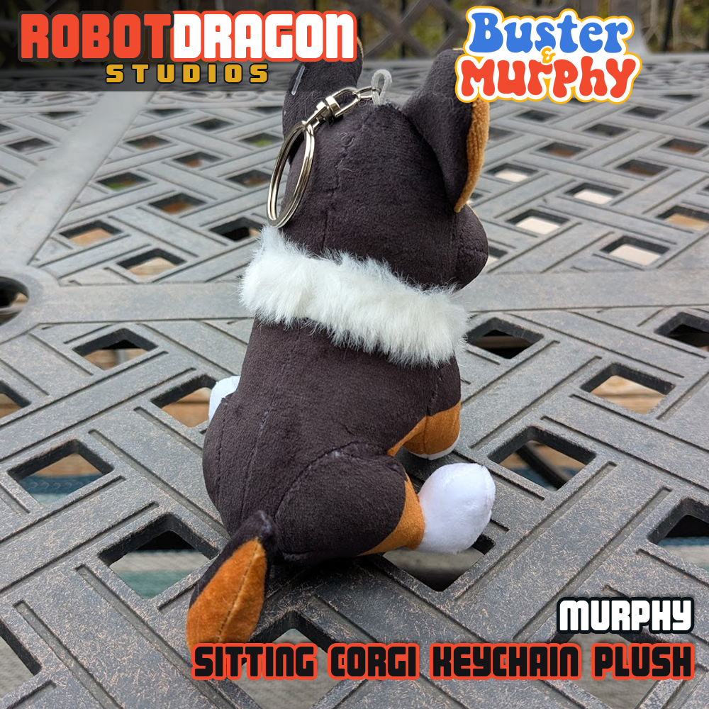 Back of a Murphy black tricolor Pembroke corgi keychain designed and created by Robot Dragon Studios.