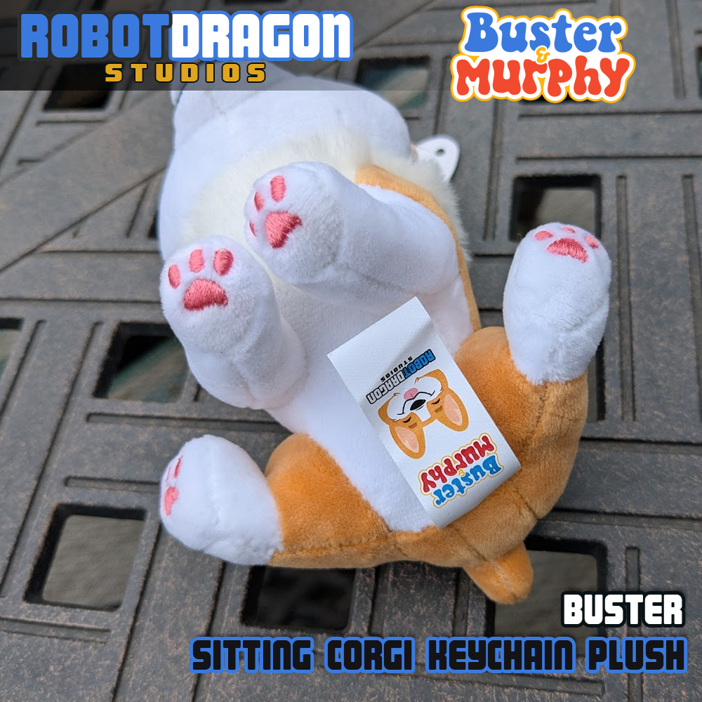 Bottom of a Buster red Pembroke corgi keychain designed and created by Robot Dragon Studios.
