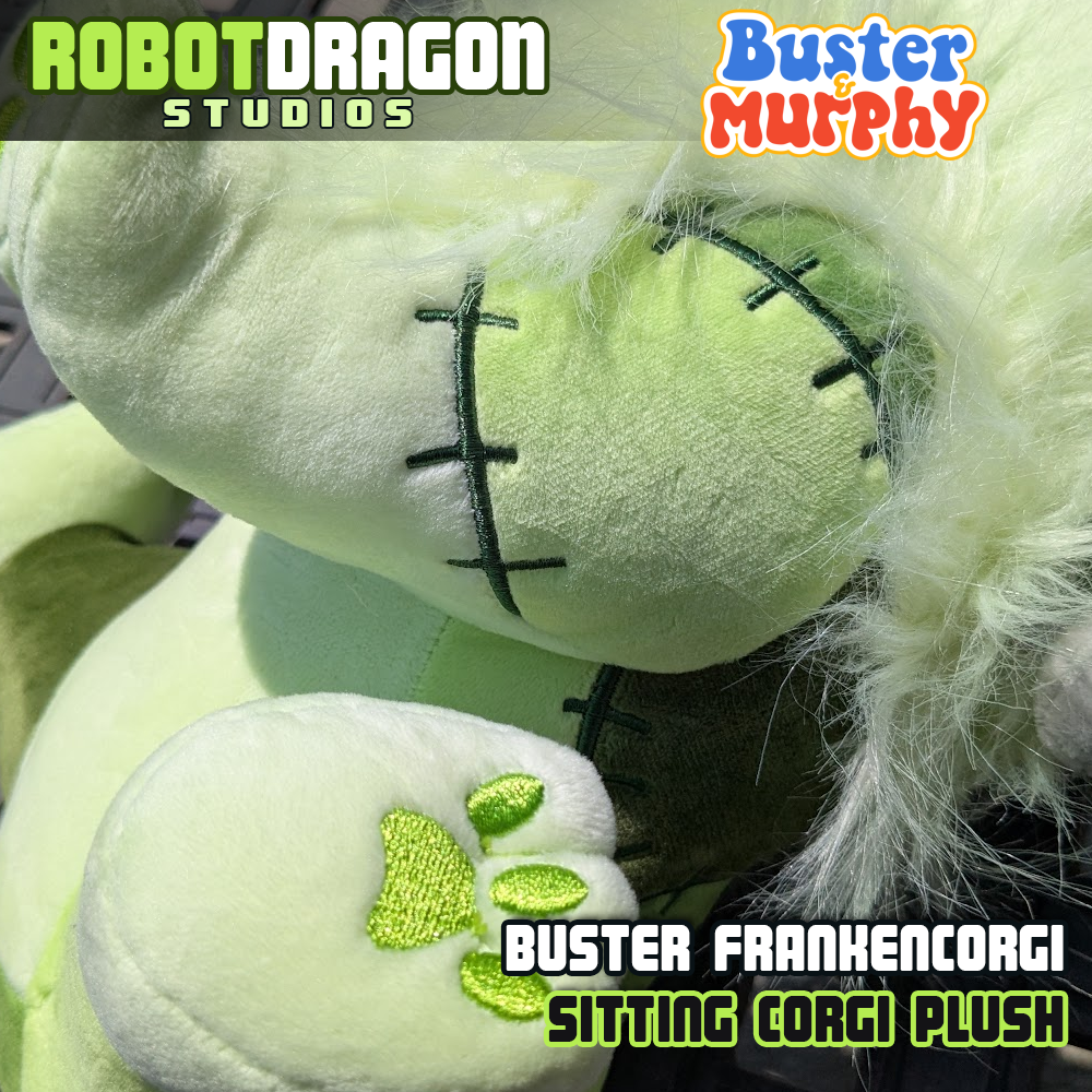 Toe bean and side details of a Buster Frankencorgi Sitting Plush designed and created by Robot Dragon Studios.