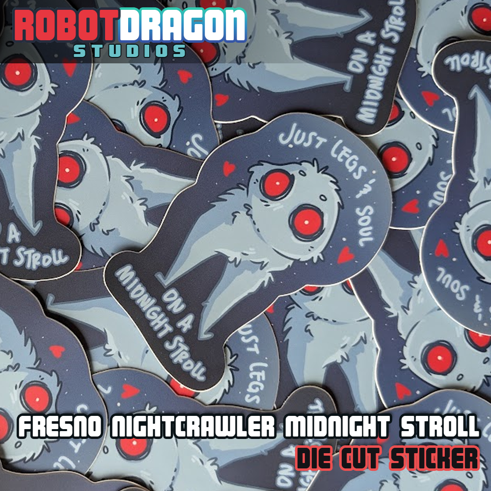 Pile of die cut Fresno Nightcrawler Midnight Stroll stickers from Robot Dragon Studios.