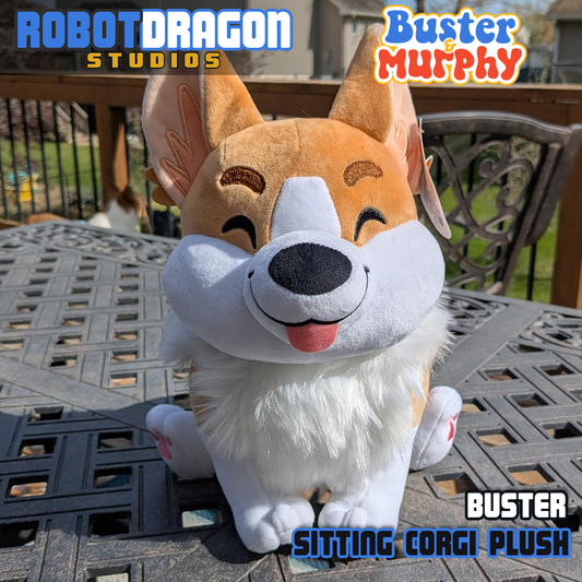 Front of a Buster red Pembroke corgi plush designed and created by Robot Dragon Studios.