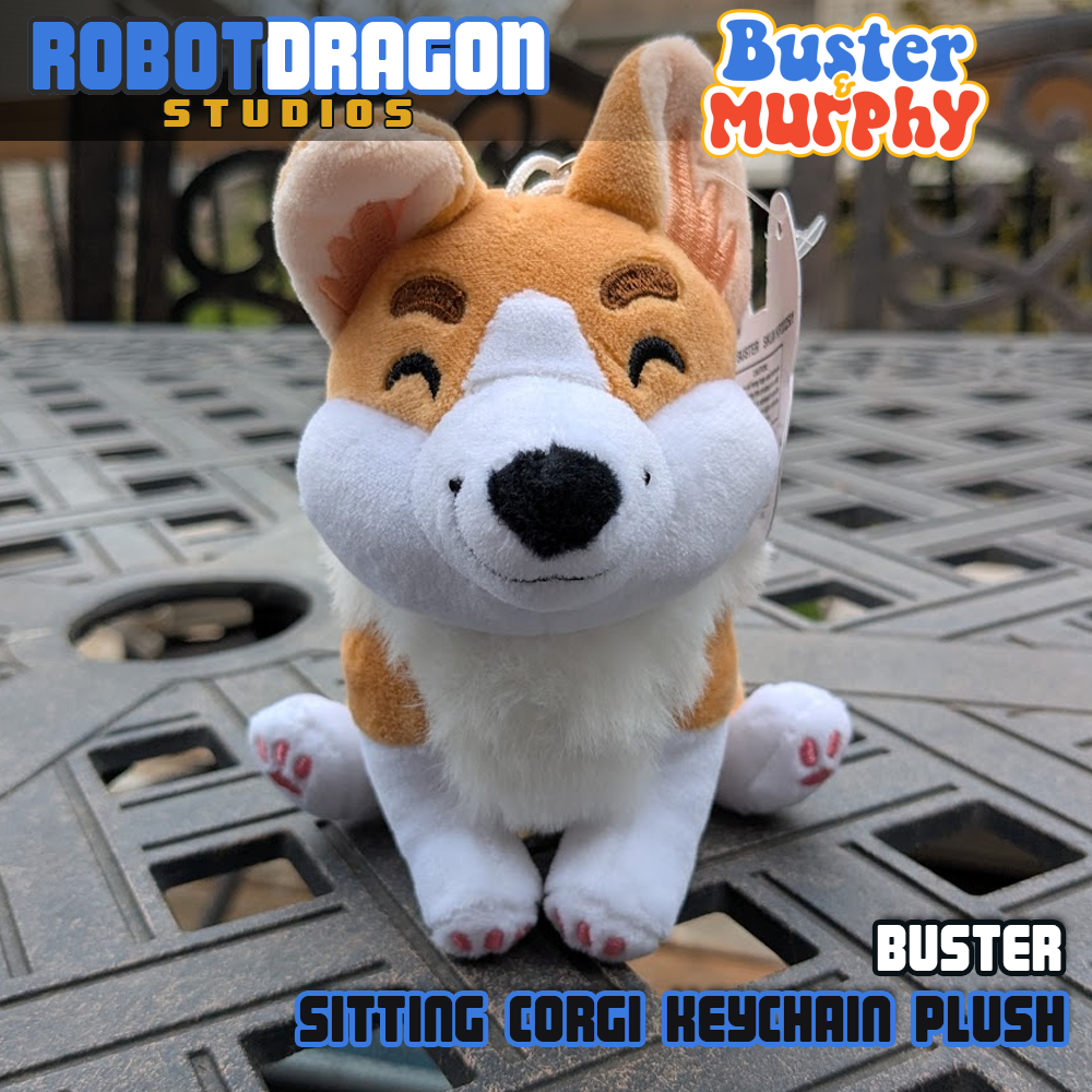 Front of a Buster red Pembroke corgi keychain designed and created by Robot Dragon Studios.