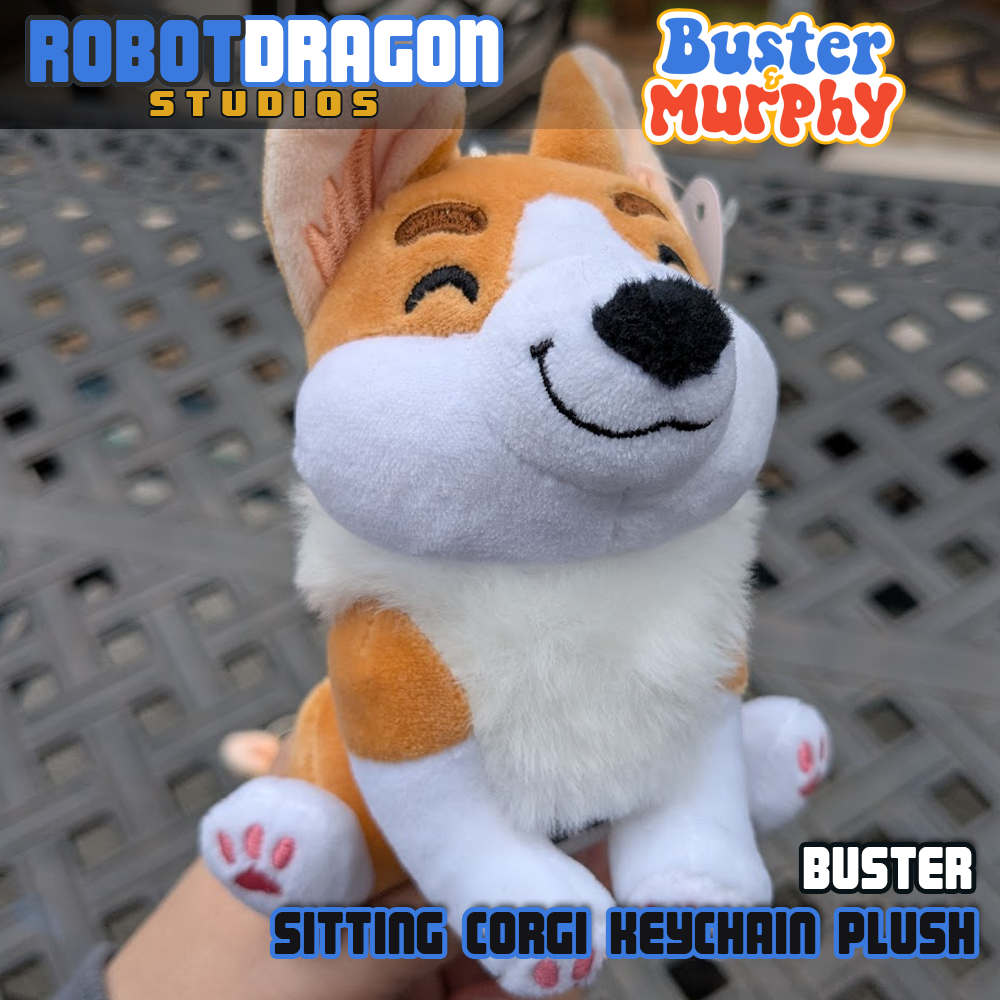 Front closeup of a Buster red Pembroke corgi keychain designed and created by Robot Dragon Studios.