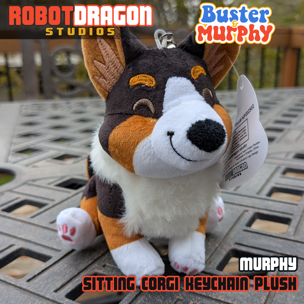 Front closeup of a Murphy black tricolor Pembroke corgi keychain designed and created by Robot Dragon Studios.