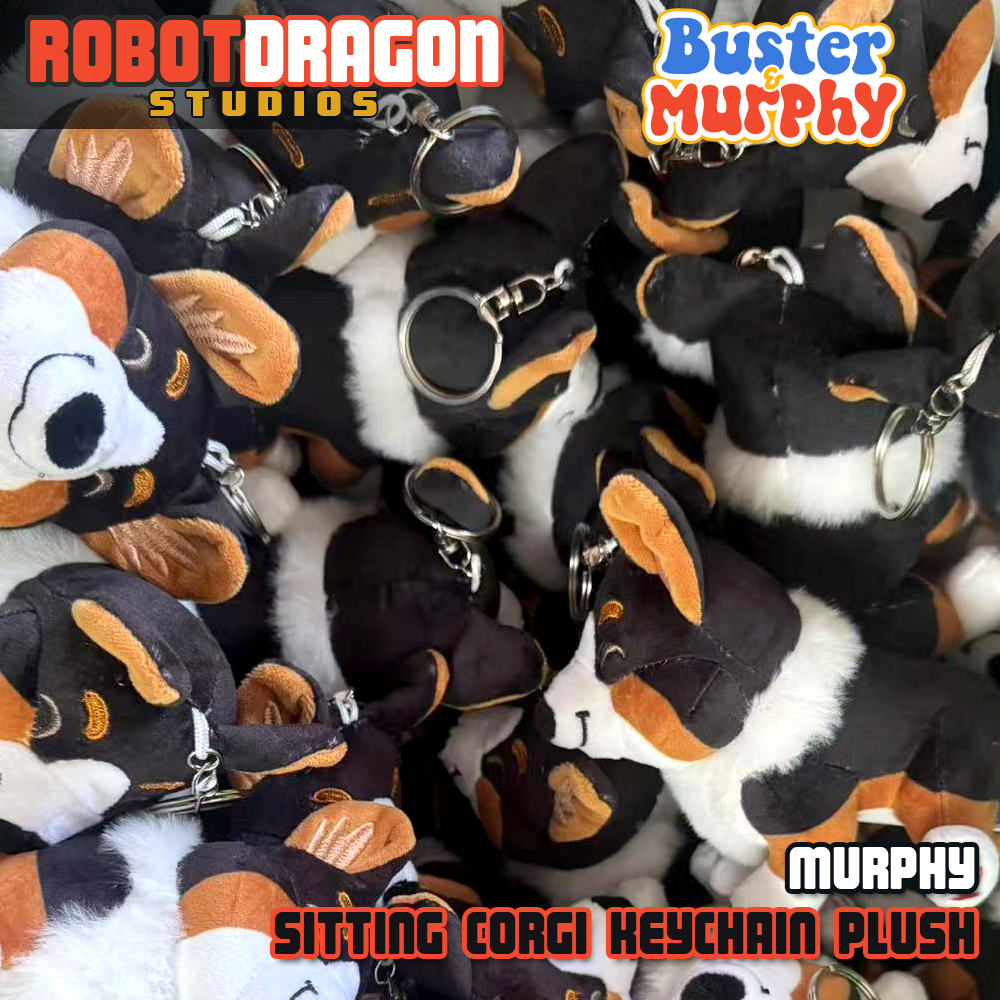 Pile of Murphy black tricolor Pembroke corgi keychains designed and created by Robot Dragon Studios.