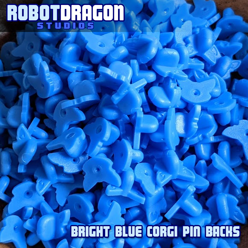 Bright Blue Corgi Pin Back