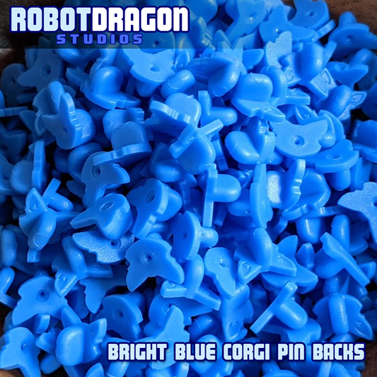 Bright Blue Corgi Pin Back