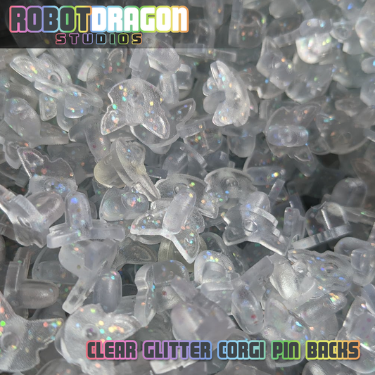Clear Glitter Corgi Pin Back