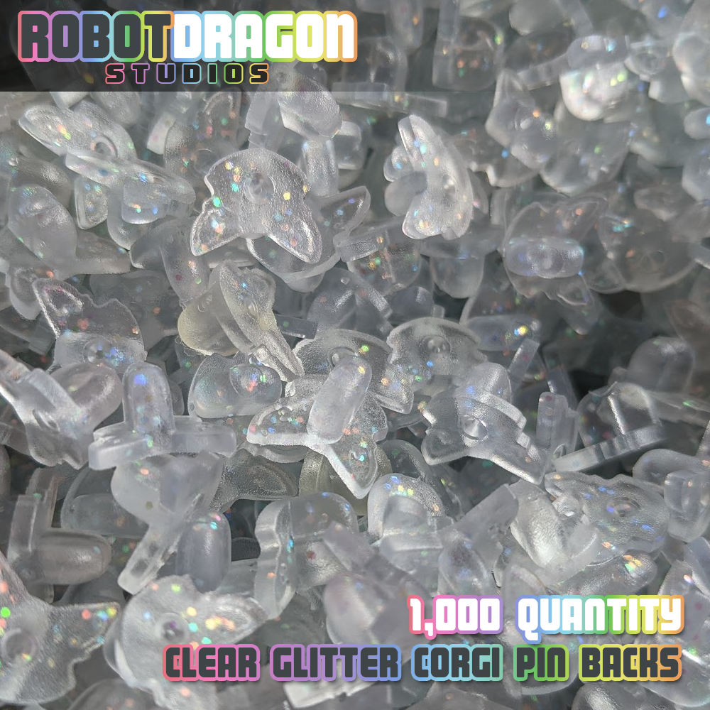 Clear Glitter Corgi Pin Back