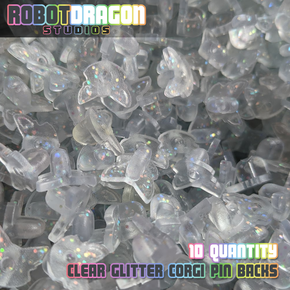 Clear Glitter Corgi Pin Back
