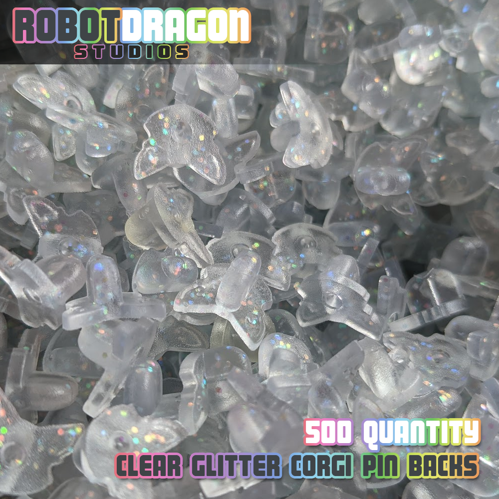 Clear Glitter Corgi Pin Back