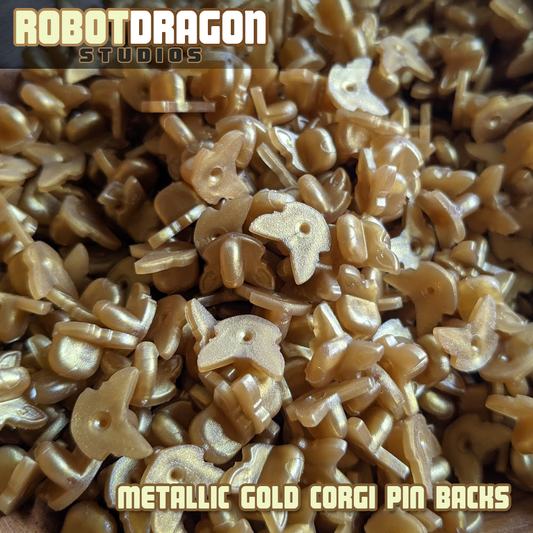 Metallic Gold Corgi Pin Back
