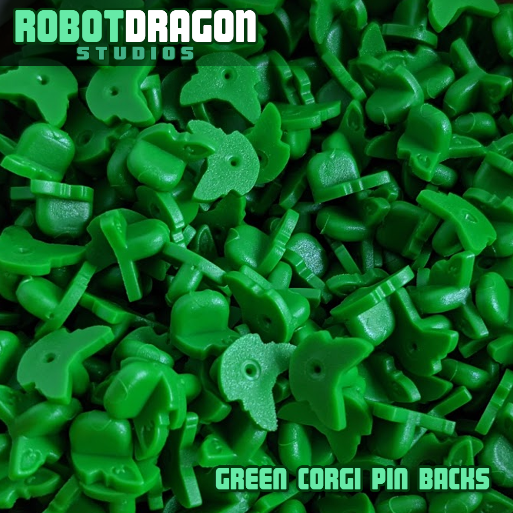 Green Corgi Pin Back